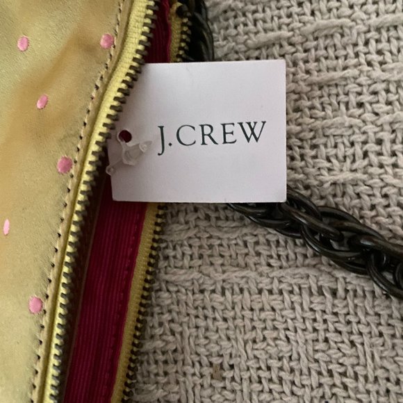 Vintage J. Crew Green with Pink Polka Dot Silk Clutch with Chain - Picture 5 of 10
